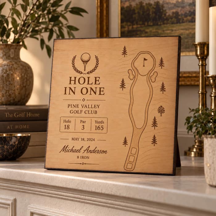 Premium unframed etched golf panel with a stand