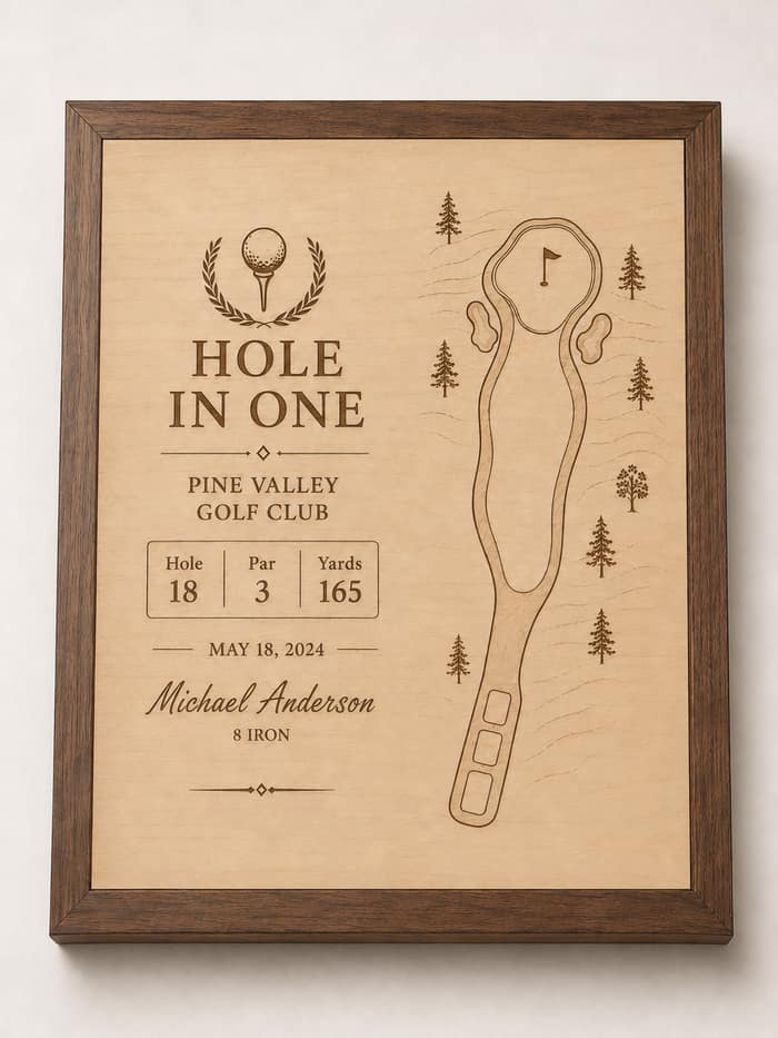 Etched golf plaque in a hardwood frame