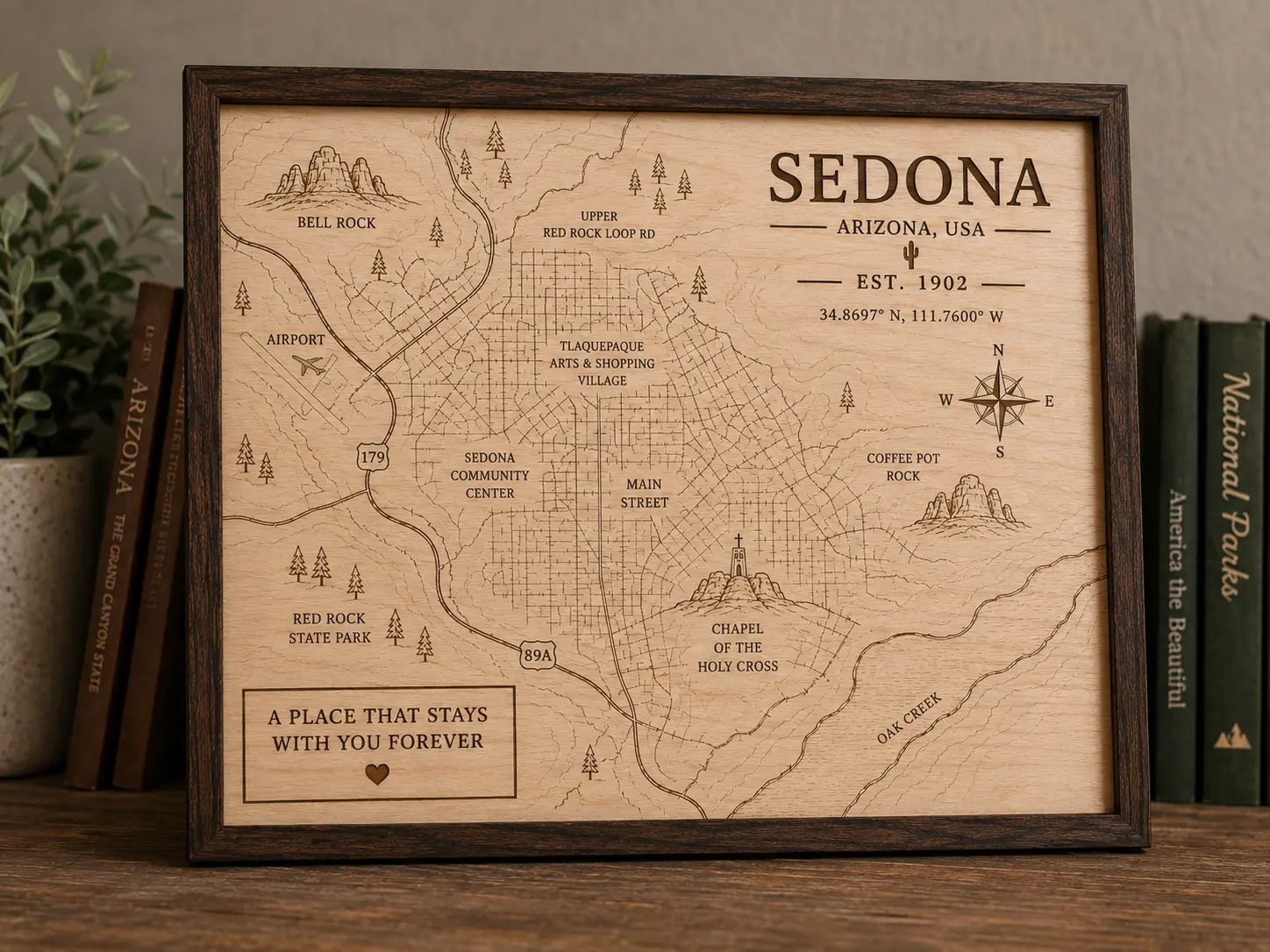 Wedding Location — Framed Map in Natural Maple