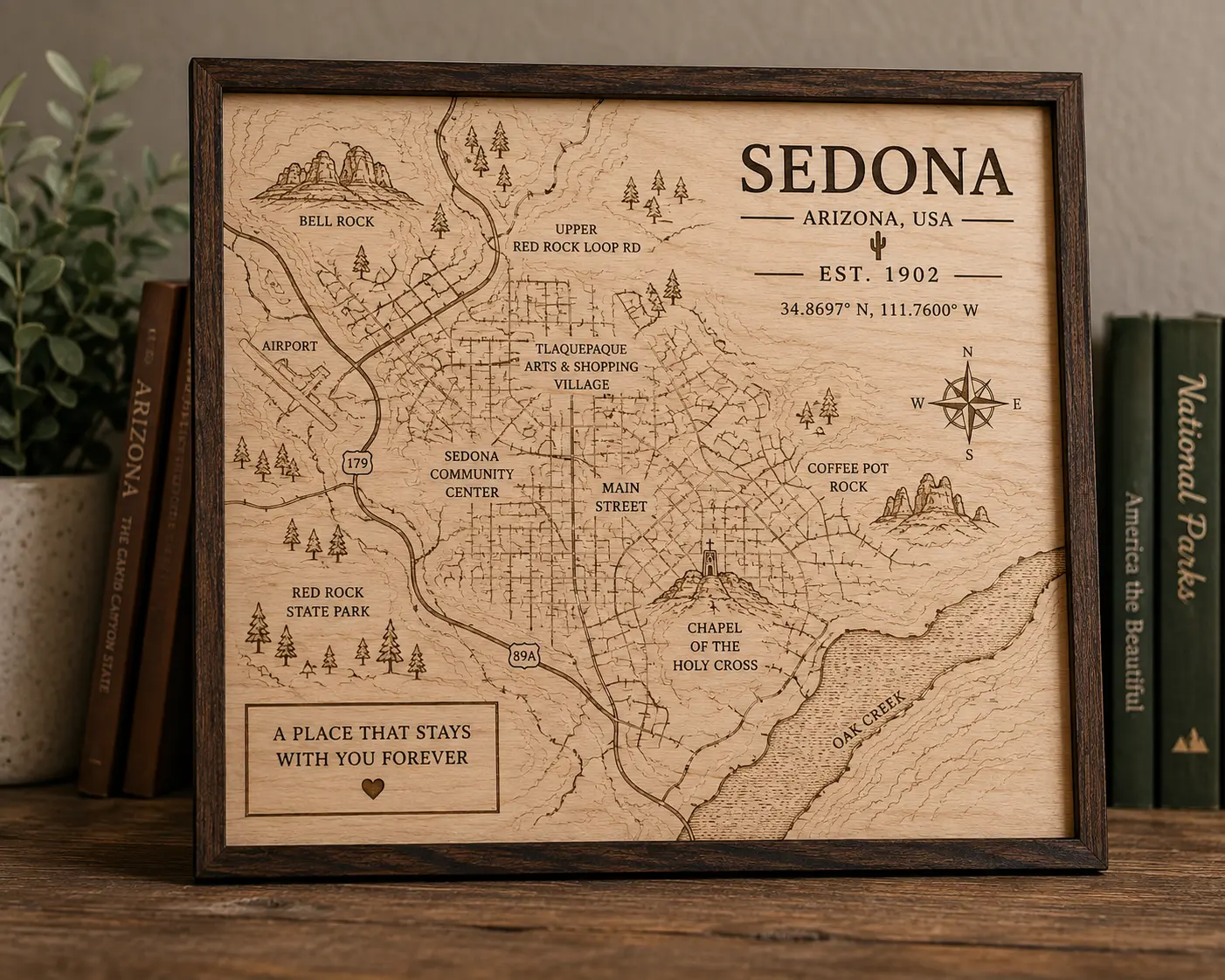 Engraved city map with custom title and coordinates