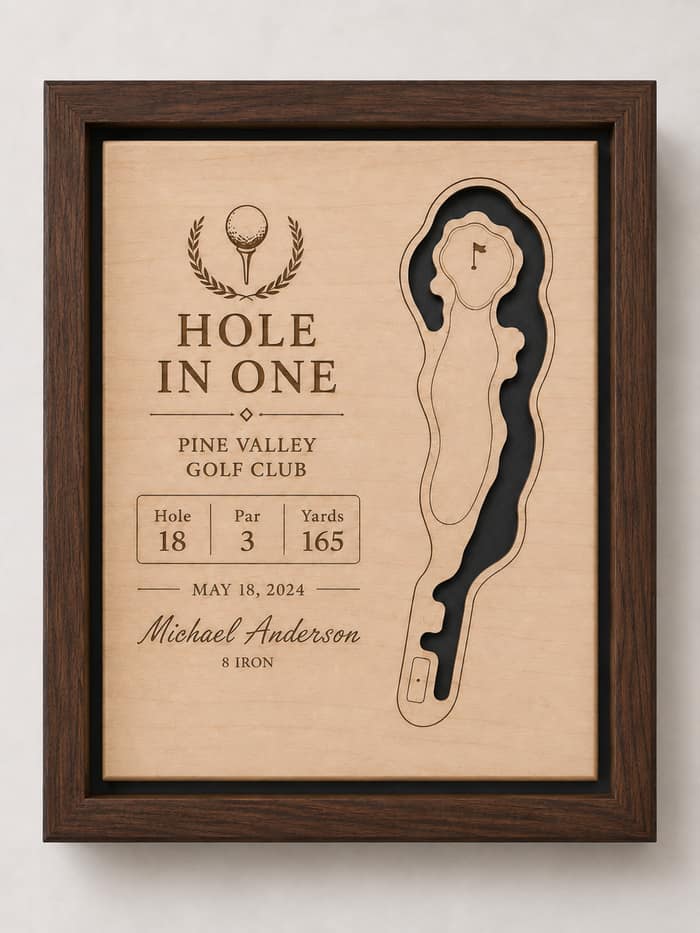 Two-layer golf map with a recessed air-gap shadow box frame